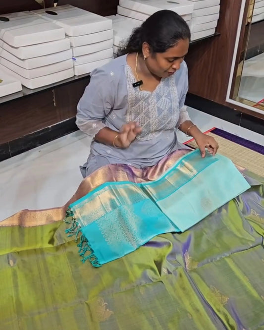 Turquoise Weave Silk Saree